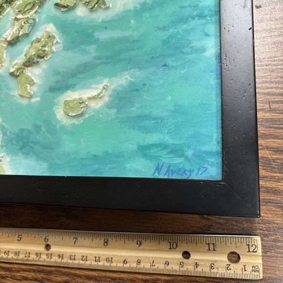 Signed Framed Mixed Media 3D Art - Looks like Topographic Map of Sea of Japan ? - Picture 5 of 8